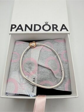 NIB PANDORA 7.5" Gold tone Heart, Sterling Silver Snake chain bracelet!
